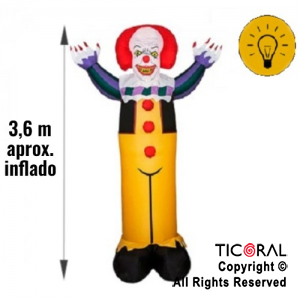 INFLABLE DECORACION PAYASO MALDITO LUMINOSO TERROR 3.6 MTS X 1